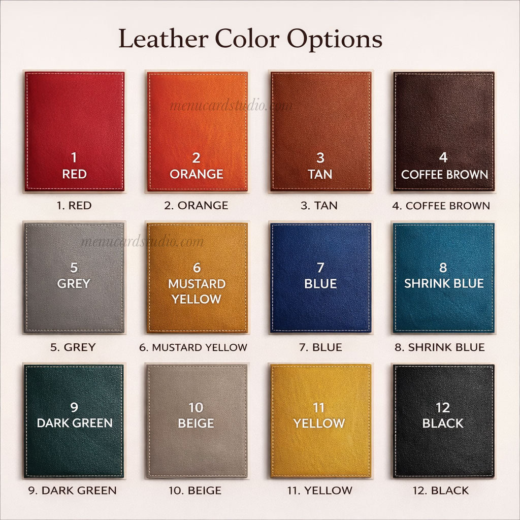 colours of leather menu card