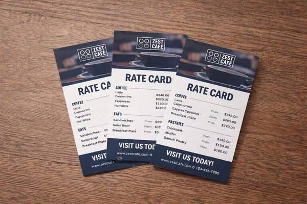 Custom Rate Card Printing for Restaurants & Cafés | Premium Quality